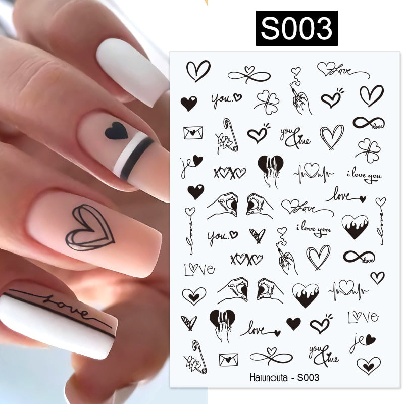 Harunouta Purple Heart Love Design 3D Nail Sticker Letters Stickers Face Pattern Trasnfer Sliders Valentine Nail Art Decoration