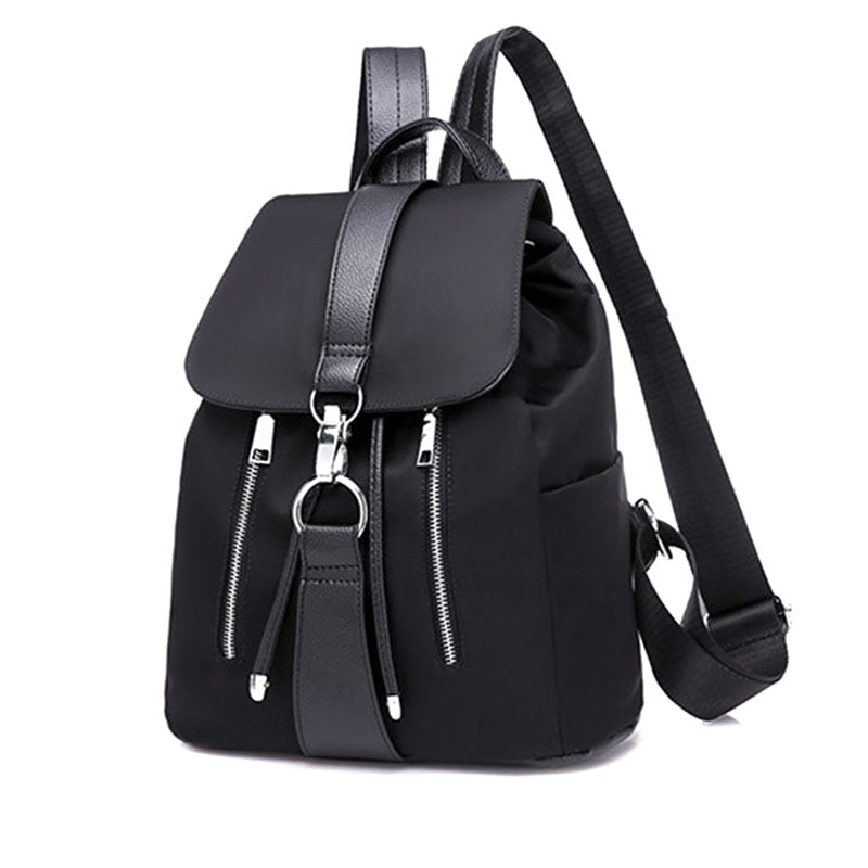 Simple Trending Solid Color Nylon Women&#39;s Backpacks Casual Large Capacity Design Black School Bags for Teenager