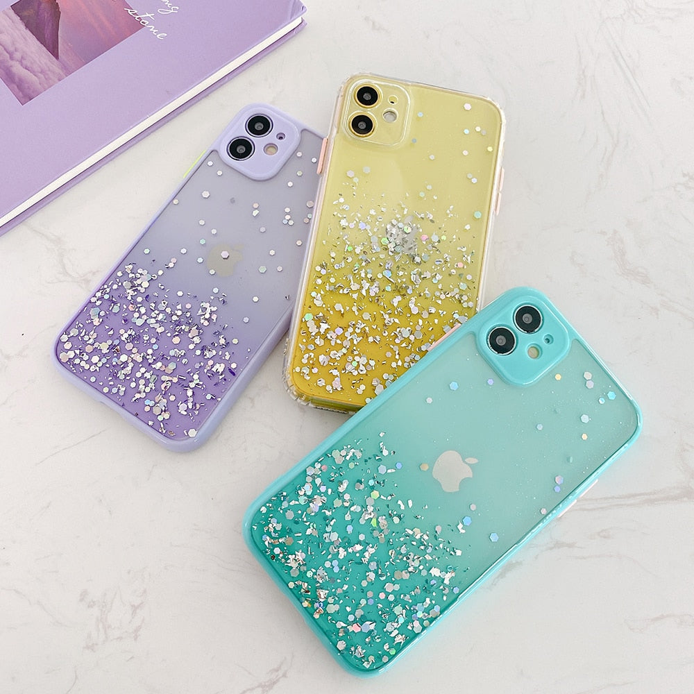 Mascherina Trasparente Paillettes Per iPhone 13 12 11 Pro Max 12 XR X XS Max 7 8
White