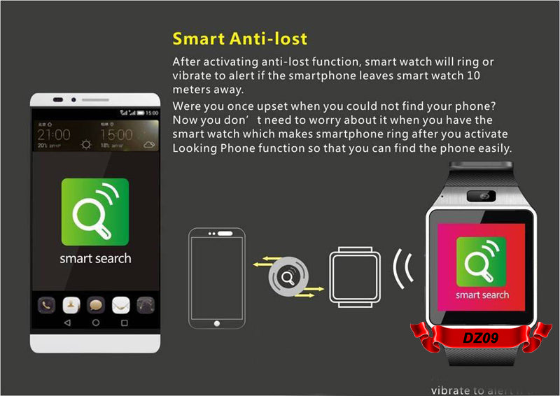 Smart Watch Bluetooth con fotocamera Orologio da polso Bluetooth SIM Card Camera DZ09 per Apple iPhone Samsung Android