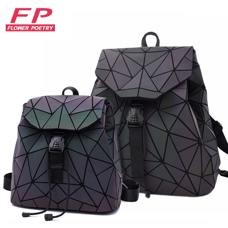 New Women Laser Luminous School Backpack Geometric Shoulder Bag Folding Student School Bags For Teenage Girl Hologram Bsac a dos