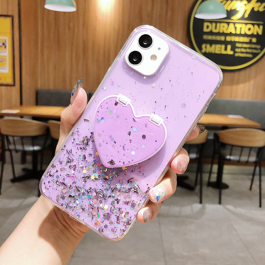 Cuore Make-up Specchio Paillettes Glitter Mascherina Per  iPhone 13 12 11 Pro Max XR X XS Max 7 8 
Color Purple