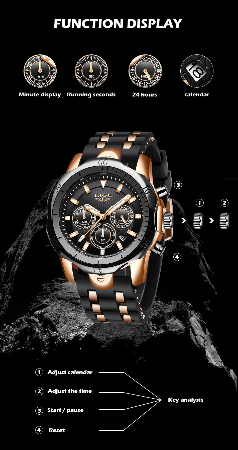 New Fashion Watch Uomo LIGE Top Brand Orologi Sportivi