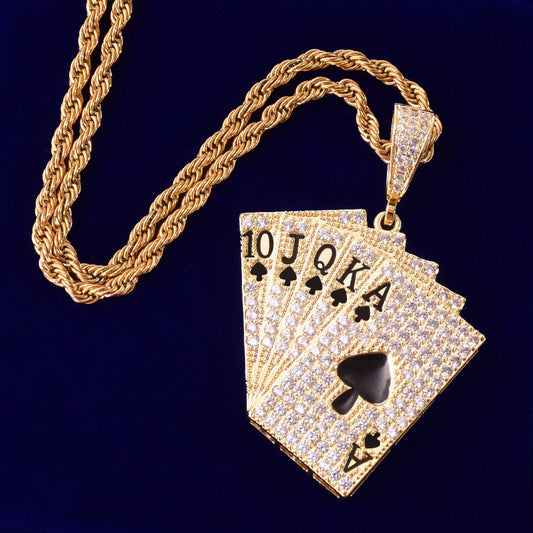 Collana con Ciondolo con Carte da Poker Cubic Zircone Gioielli Hip Hop da Uomo