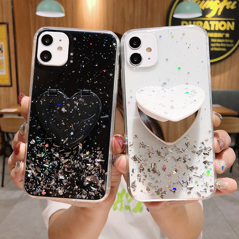 Make-up Specchio Paillettes Glitter Mascherina Per  iPhone 13 12 11 Pro Max XR X XS Max 7 8 
Purple