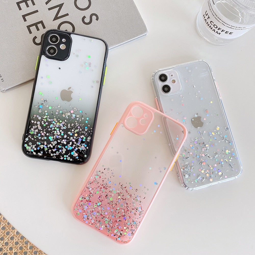 Mascherina Trasparente Paillettes Per iPhone 13 12 11 Pro Max 12 XR X XS Max 7 8
White