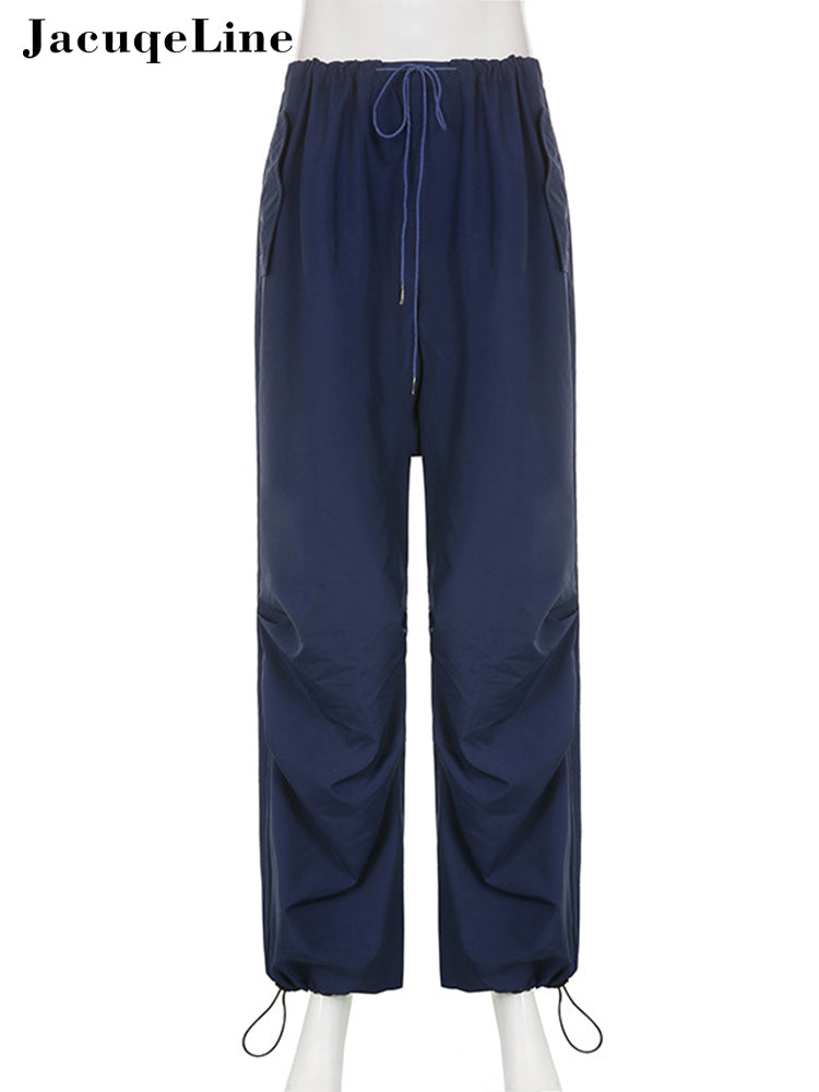 Pantaloni Cargo blu vita bassa