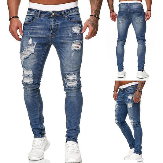 Jeans uomo Streetwear Skinny strappati in Denim Casual