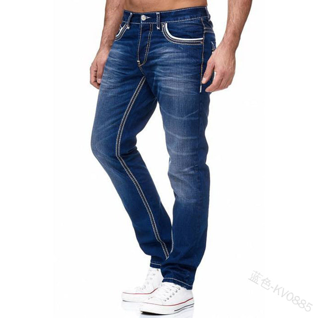 Jeans dritti uomo vita alta  Streetwear Skinny Denim