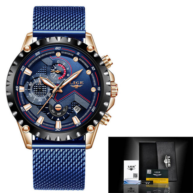 Men Watch Luxury Brand orologio da polso in acciaio inossidabile blu cronografo esercito