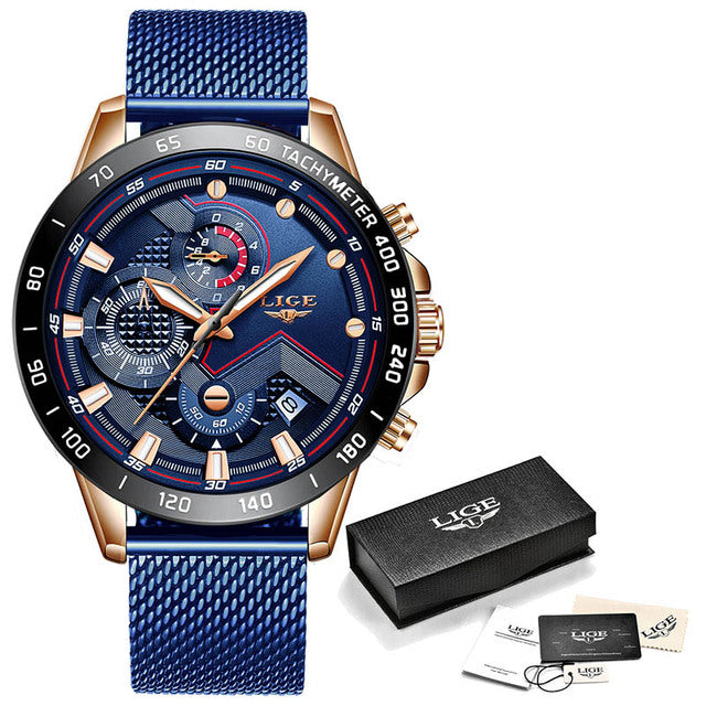 Men Watch Luxury Brand orologio da polso in acciaio inossidabile blu cronografo esercito