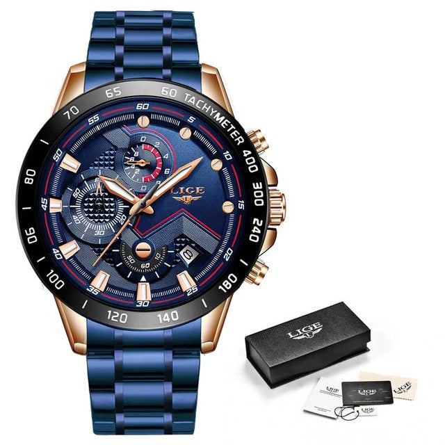 Men Watch Luxury Brand orologio da polso in acciaio inossidabile blu cronografo esercito