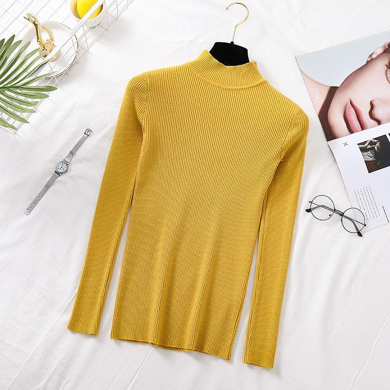 Autumn Women Pullover Sweater Fashion Half Turtleneck Knitted Female Jumper Long Sleeve Winter Black Soft Elastic Blouse