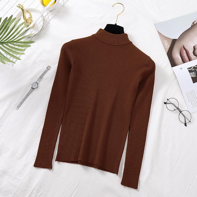 Autumn Women Pullover Sweater Fashion Half Turtleneck Knitted Female Jumper Long Sleeve Winter Black Soft Elastic Blouse