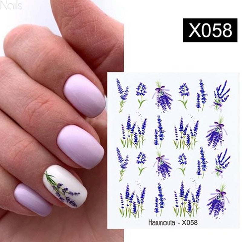 Harunouta 1 Sheet Nail Water Decals Transfer Lavender Spring Flower Leaves Nail Art Stickers Nail Art Manicure DIY