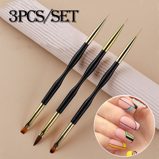 3Pcs French Stripe Nail Art Liner Brush Set Tips Ultra-thin Line Drawing Pen Dual End UV Gel Painting Brushes Manicure Tools