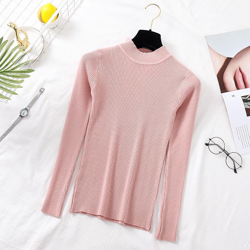 Autumn Women Pullover Sweater Fashion Half Turtleneck Knitted Female Jumper Long Sleeve Winter Black Soft Elastic Blouse