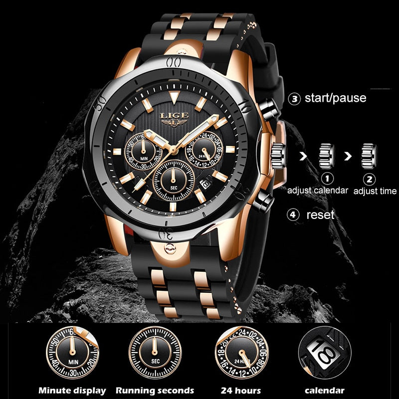 New Fashion Watch Uomo LIGE Top Brand Orologi Sportivi