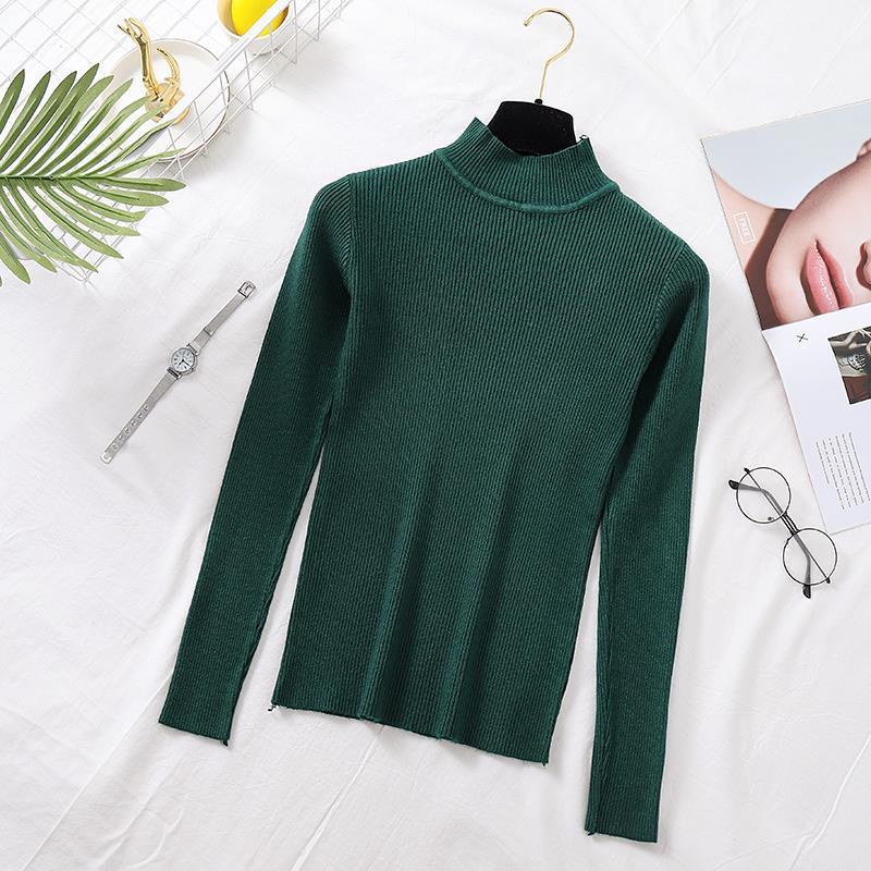 Autumn Women Pullover Sweater Fashion Half Turtleneck Knitted Female Jumper Long Sleeve Winter Black Soft Elastic Blouse