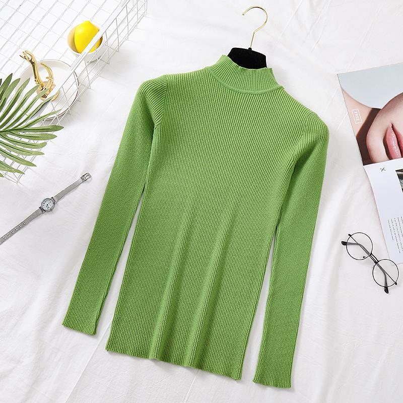 Autumn Women Pullover Sweater Fashion Half Turtleneck Knitted Female Jumper Long Sleeve Winter Black Soft Elastic Blouse