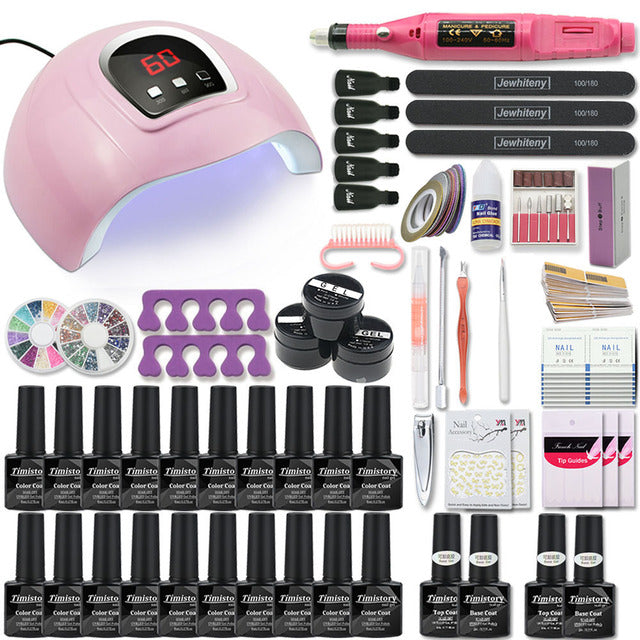 Set Super Manicure per Kit unghie con lampada per unghie a led 20000RPM trapano per unghie Kit smalto per unghie Kit acrilico Set di strumenti per Nail Art