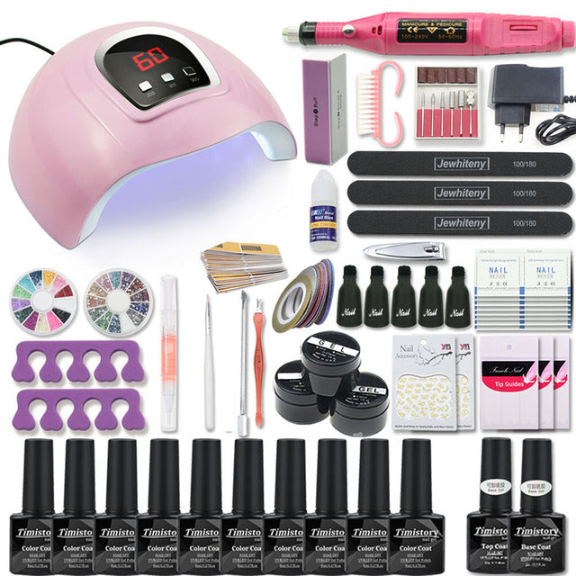 Set Super Manicure per Kit unghie con lampada per unghie a led 20000RPM trapano per unghie Kit smalto per unghie Kit acrilico Set di strumenti per Nail Art