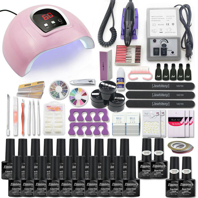 Set Super Manicure per Kit unghie con lampada per unghie a led 20000RPM trapano per unghie Kit smalto per unghie Kit acrilico Set di strumenti per Nail Art