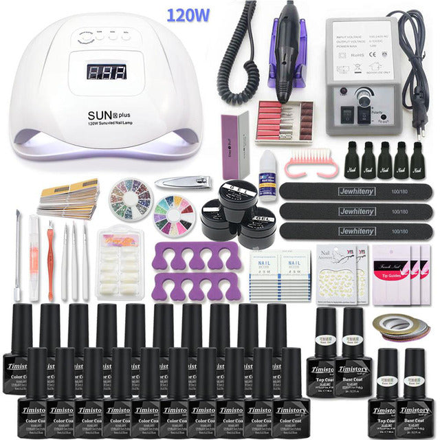 Set Super Manicure per Kit unghie con lampada per unghie a led 20000RPM trapano per unghie Kit smalto per unghie Kit acrilico Set di strumenti per Nail Art