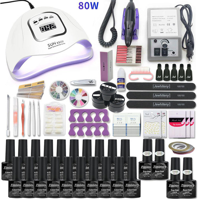 Set Super Manicure per Kit unghie con lampada per unghie a led 20000RPM trapano per unghie Kit smalto per unghie Kit acrilico Set di strumenti per Nail Art