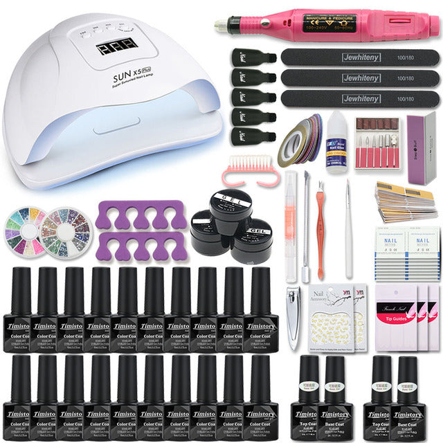 Set Super Manicure per Kit unghie con lampada per unghie a led 20000RPM trapano per unghie Kit smalto per unghie Kit acrilico Set di strumenti per Nail Art