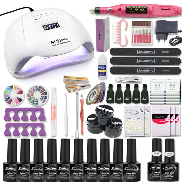 Set Super Manicure per Kit unghie con lampada per unghie a led 20000RPM trapano per unghie Kit smalto per unghie Kit acrilico Set di strumenti per Nail Art