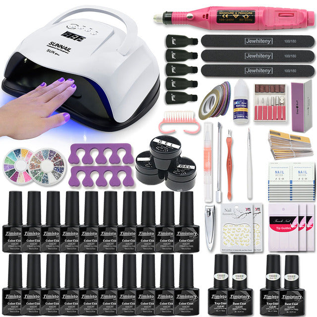 Set Super Manicure per Kit unghie con lampada per unghie a led 20000RPM trapano per unghie Kit smalto per unghie Kit acrilico Set di strumenti per Nail Art