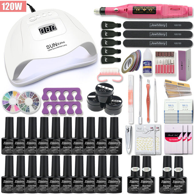 Set Super Manicure per Kit unghie con lampada per unghie a led 20000RPM trapano per unghie Kit smalto per unghie Kit acrilico Set di strumenti per Nail Art