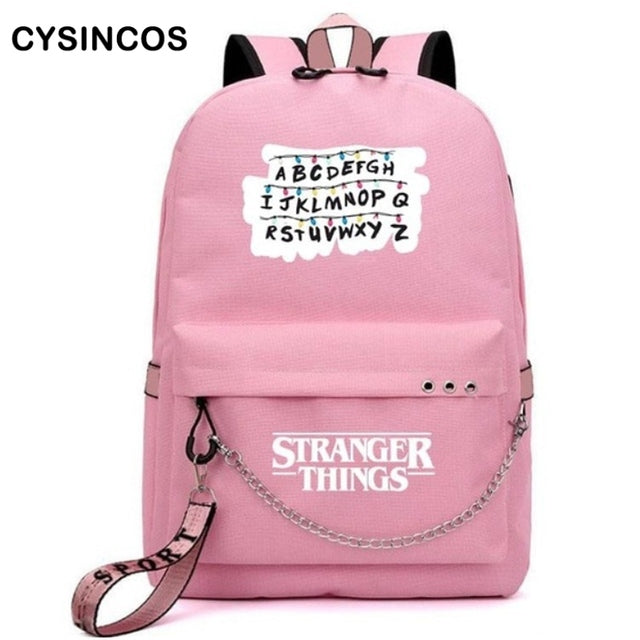 USB Travel Women Backpack Stranger Things