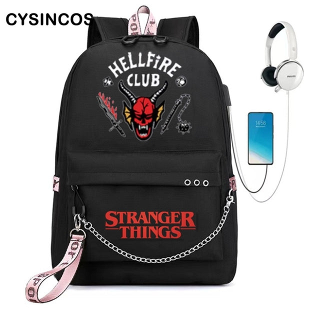 USB Travel Women Backpack Stranger Things