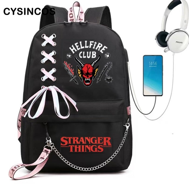 USB Travel Women Backpack Stranger Things