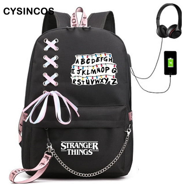 USB Travel Women Backpack Stranger Things