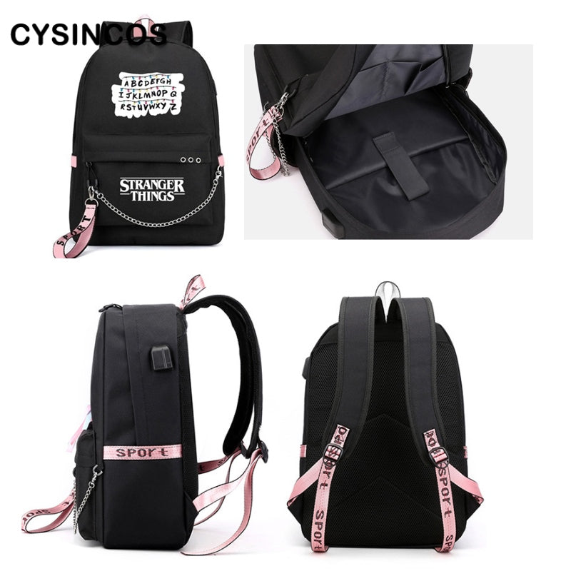 USB Travel Women Backpack Stranger Things